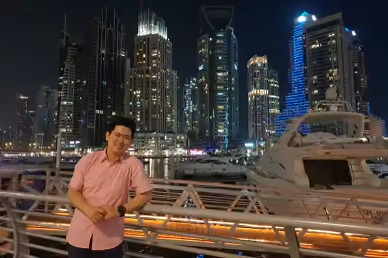 Michael Dovinno in front of city
