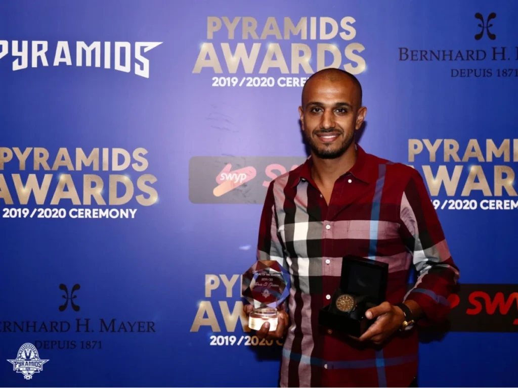 Dudu El Gabas at the pyramids award show with bernard h mayer brand