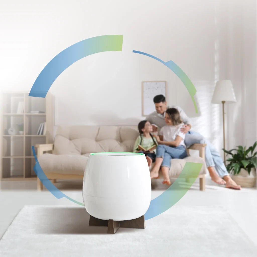 Breathe Easy: Your Diy Guide To Keeping Your Homepure Zayn In Top Shape 2 family sitting on couch with Homepure Zayn maintenance guide