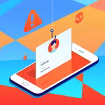 Illustration symbolizing someone's information being taken from their mobile phone through a phishing scam