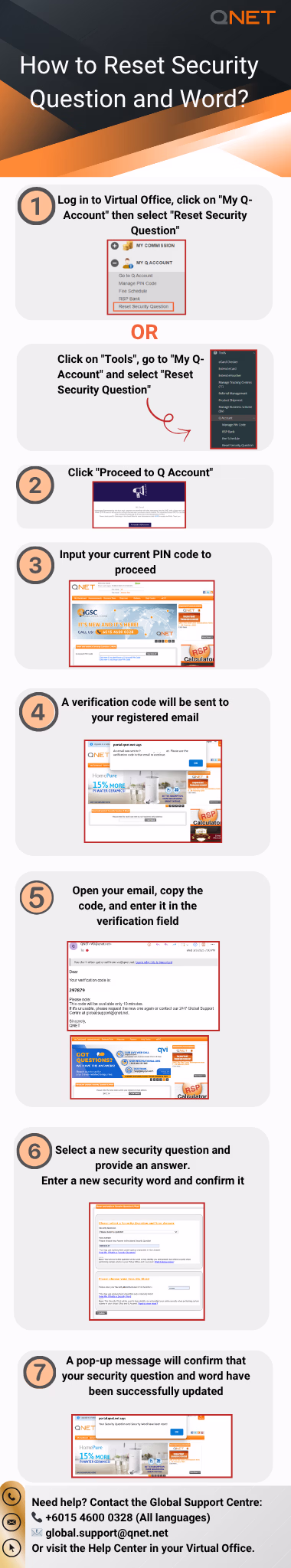 Reset Security Question And Words. 1 QNET