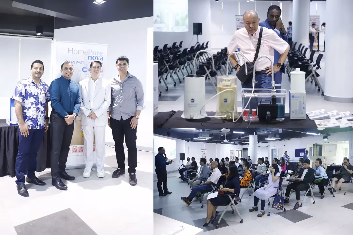 7 Unexpected Places To Experience The Power Of Homepure Nova’s Clean Water 2 a collage of participants and presenters at the MVA QNET event in Cambodia where HomePure Nova was shown