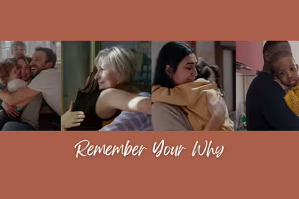 Collage of people hugging their loved ones with the text Remember Your Why below it