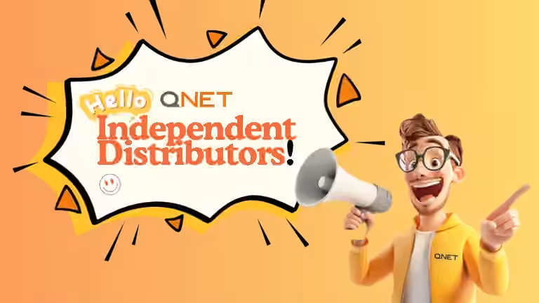 Cartoon guy saying, "Hello, QNET Independent Distributors!"